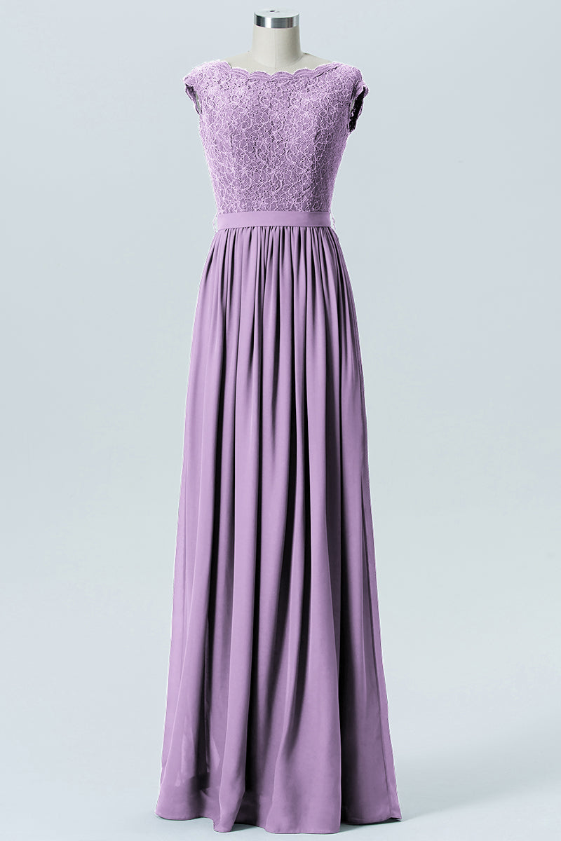 Lace Column Scoop Neck Sleeveless Bridesmaid Dress-B08227