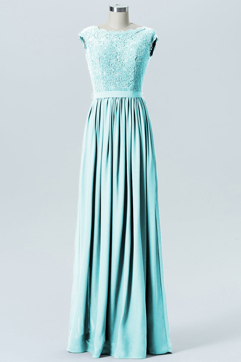Lace Column Scoop Neck Sleeveless Bridesmaid Dress-B08227