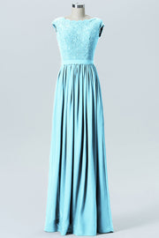 Lace Column Scoop Neck Sleeveless Bridesmaid Dress-B08227