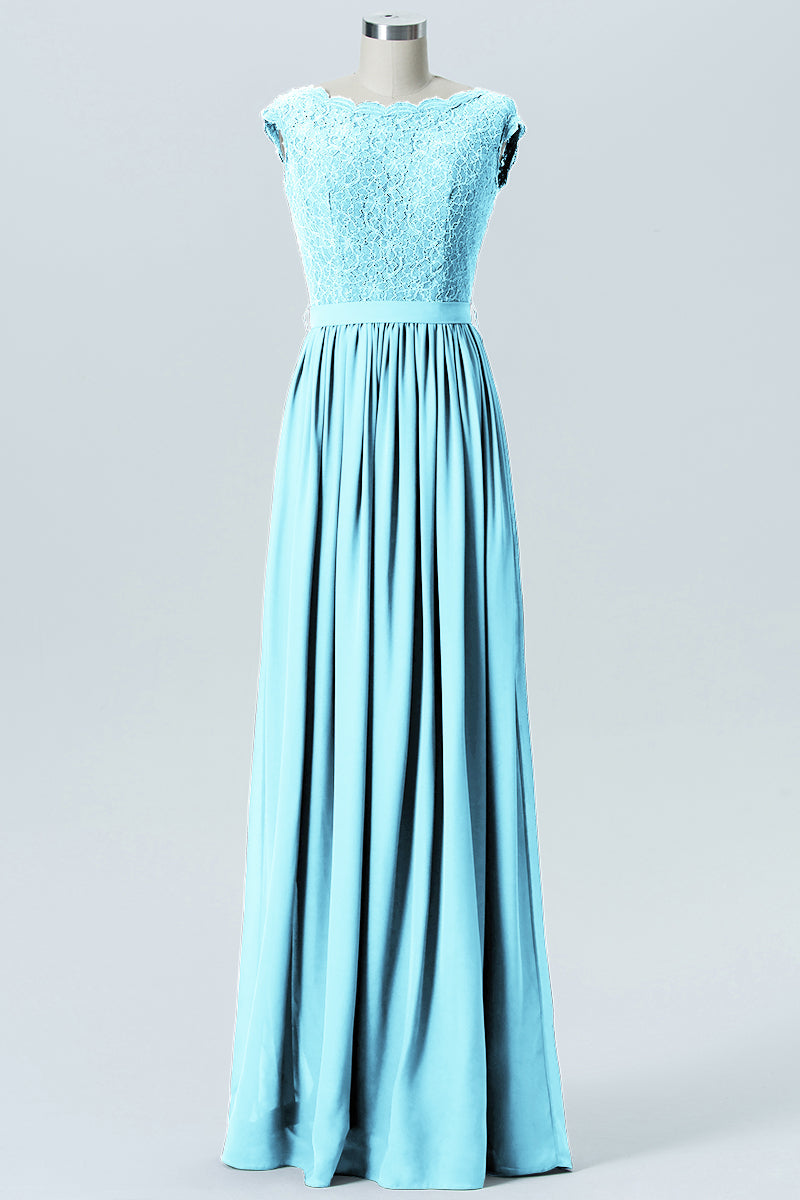 Lace Column Scoop Neck Sleeveless Bridesmaid Dress-B08227