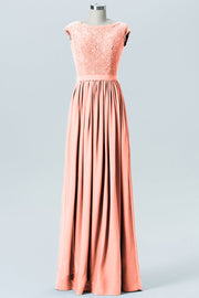 Lace Column Scoop Neck Sleeveless Bridesmaid Dress-B08227