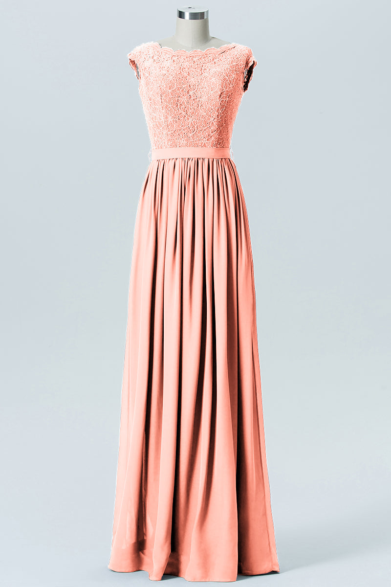 Lace Column Scoop Neck Sleeveless Bridesmaid Dress-B08227