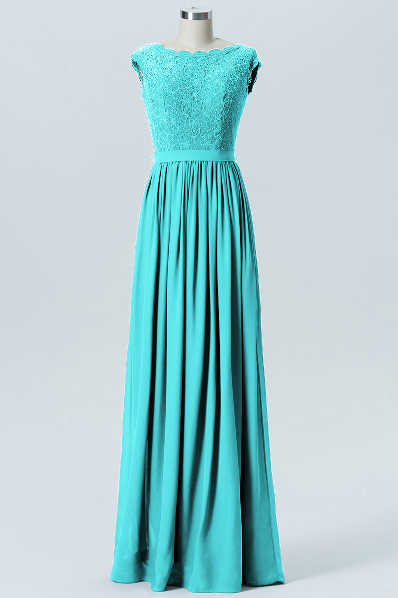 Lace Column Scoop Neck Sleeveless Bridesmaid Dress-B08227