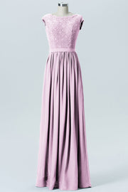 Lace Column Scoop Neck Sleeveless Bridesmaid Dress-B08227