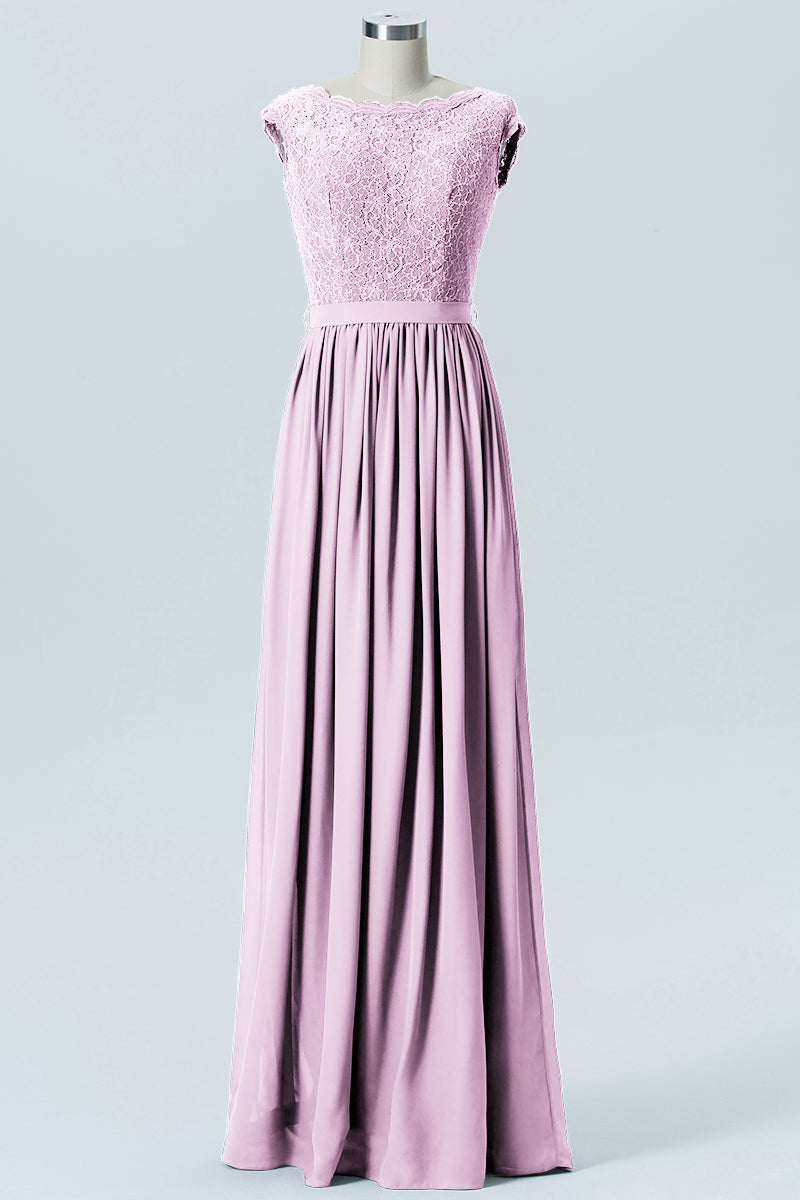 Lace Column Scoop Neck Sleeveless Bridesmaid Dress-B08227