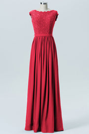Lace Column Scoop Neck Sleeveless Bridesmaid Dress-B08227