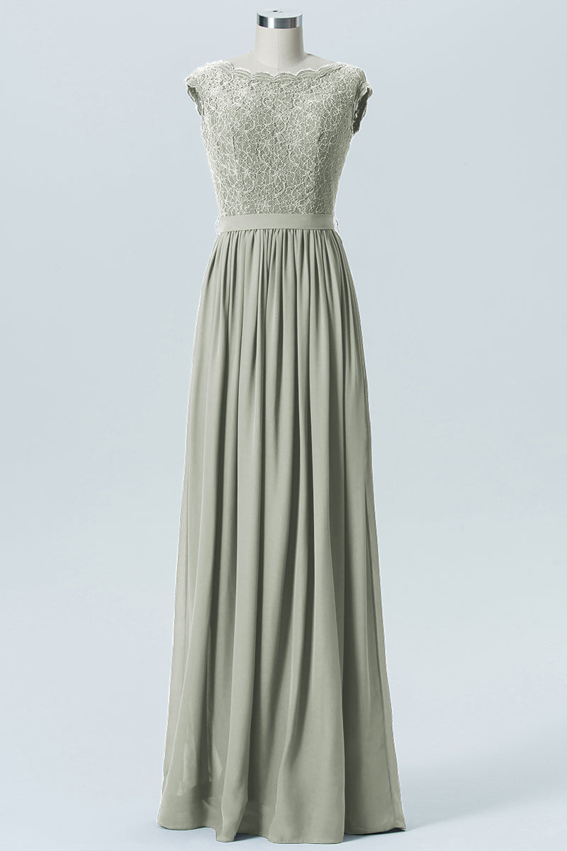 Lace Column Scoop Neck Sleeveless Bridesmaid Dress-B08227