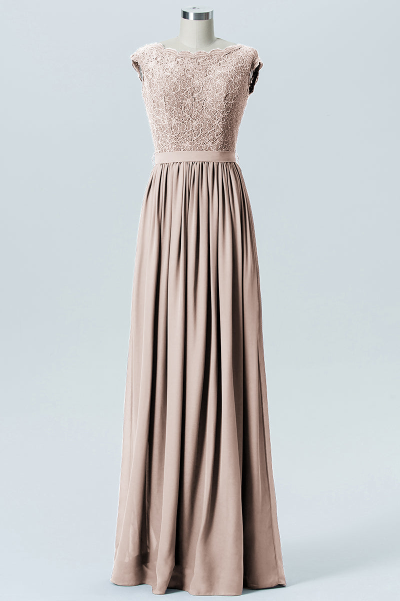 Lace Column Scoop Neck Sleeveless Bridesmaid Dress-B08227