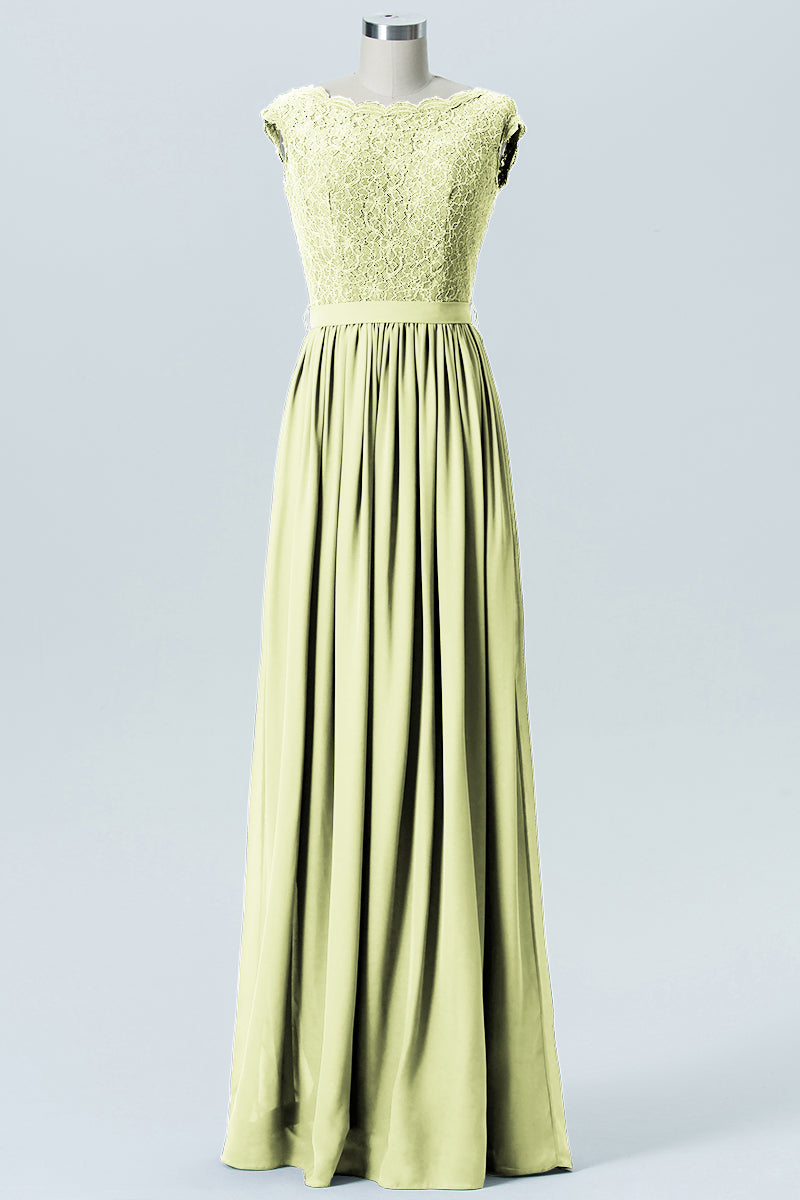 Lace Column Scoop Neck Sleeveless Bridesmaid Dress-B08227