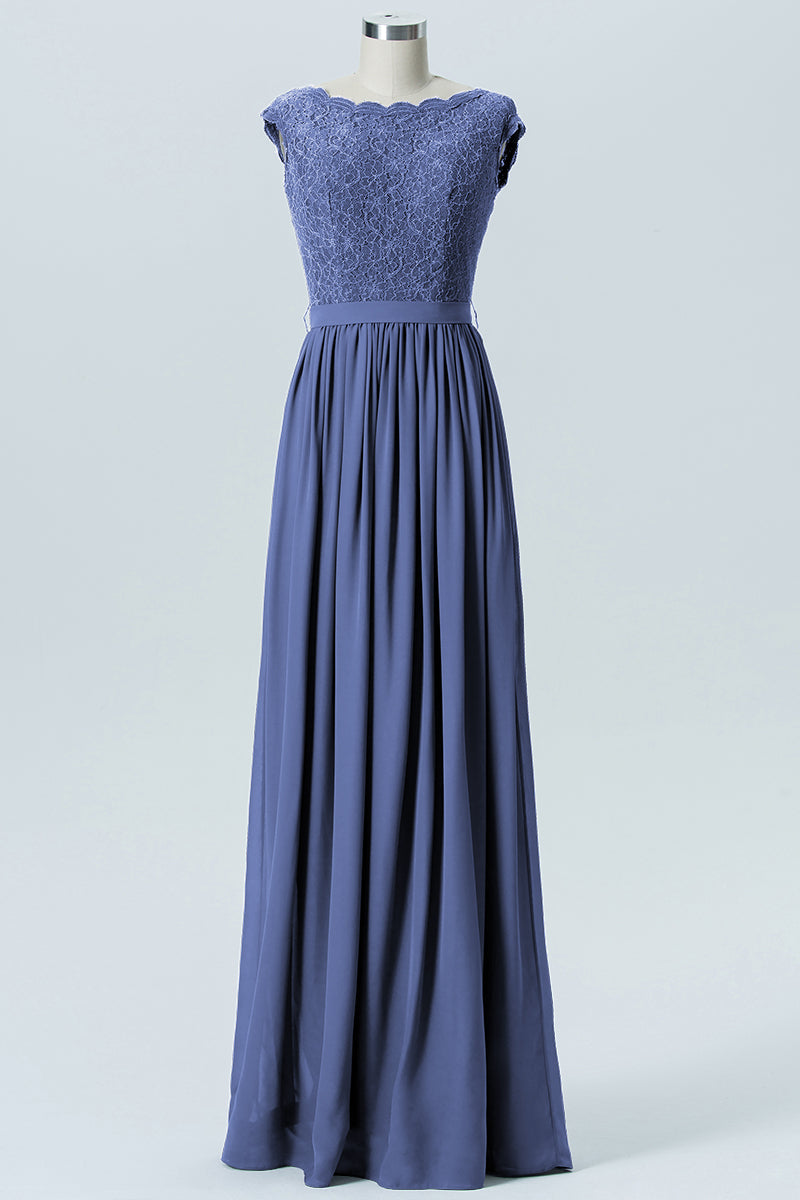 Lace Column Scoop Neck Sleeveless Bridesmaid Dress-B08227