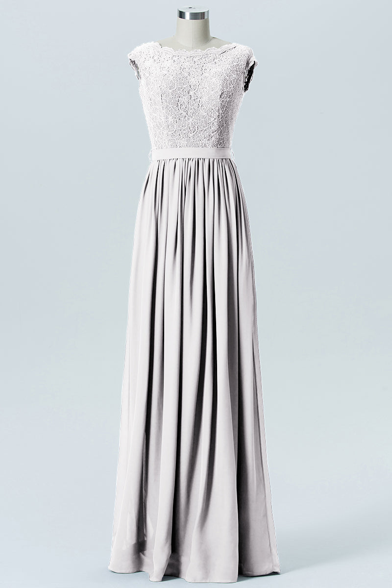 Lace Column Scoop Neck Sleeveless Bridesmaid Dress-B08227