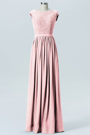 Lace Column Scoop Neck Sleeveless Bridesmaid Dress-B08227