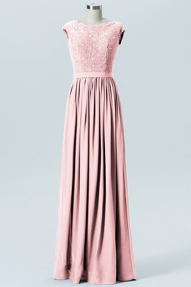 Lace Column Scoop Neck Sleeveless Bridesmaid Dress-B08227