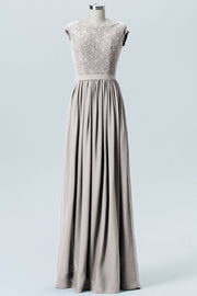 Lace Column Scoop Neck Sleeveless Bridesmaid Dress-B08227