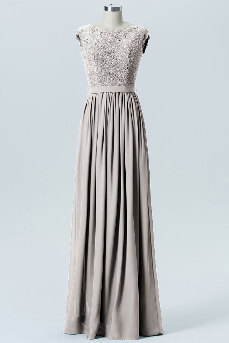 Lace Column Scoop Neck Sleeveless Bridesmaid Dress-B08227