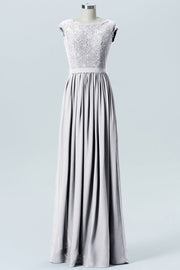 Lace Column Scoop Neck Sleeveless Bridesmaid Dress-B08227