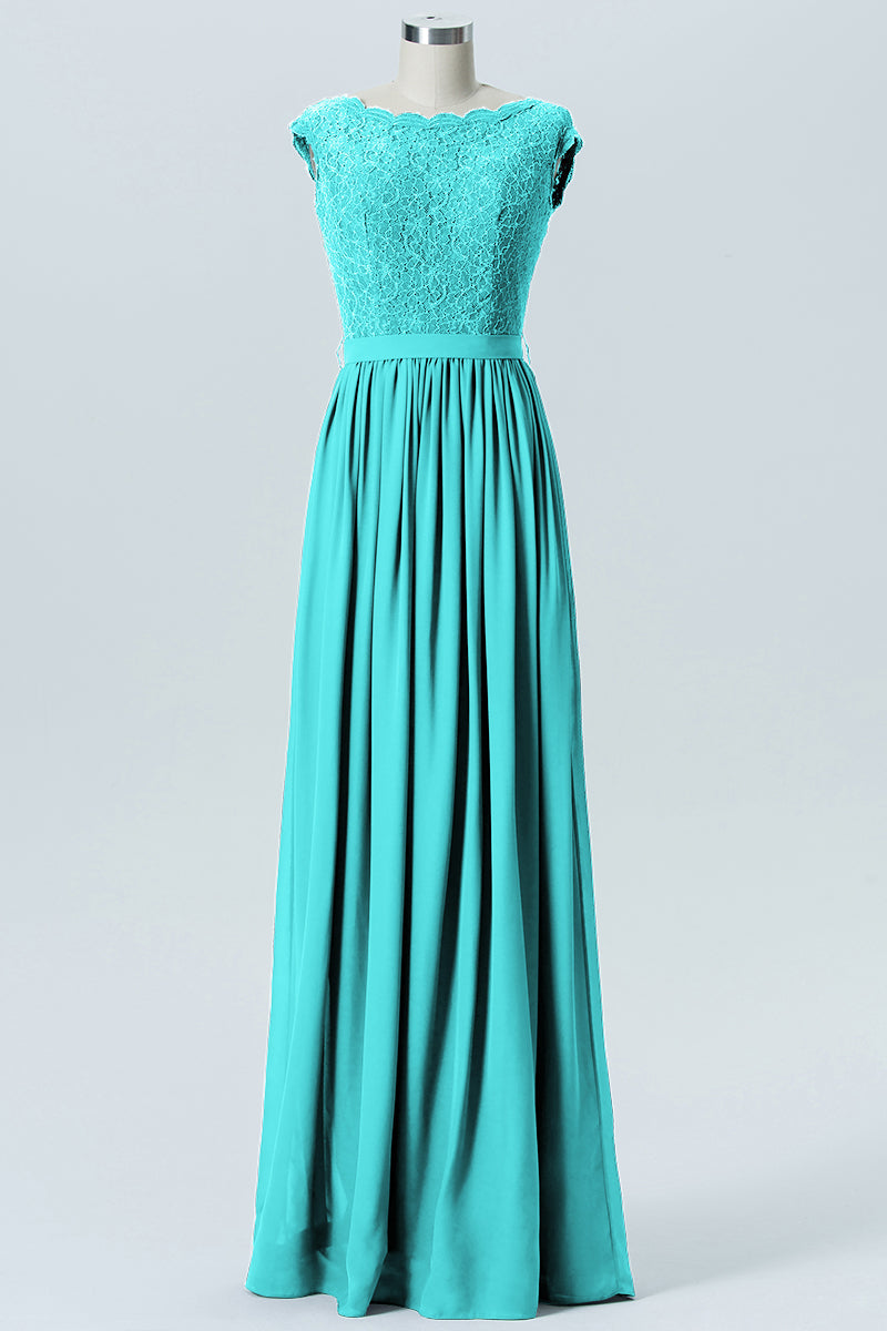 Lace Column Scoop Neck Sleeveless Bridesmaid Dress-B08227