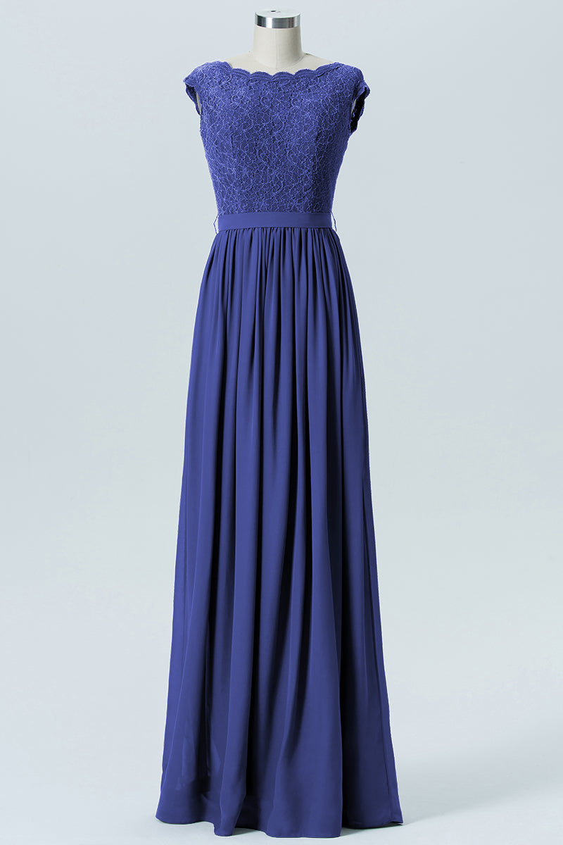 Lace Column Scoop Neck Sleeveless Bridesmaid Dress-B08227