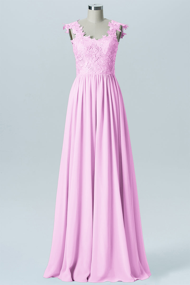 Lace Column V-Neck Sleeveless Bridesmaid Dress-B08232