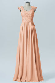 Lace Column V-Neck Sleeveless Bridesmaid Dress-B08232