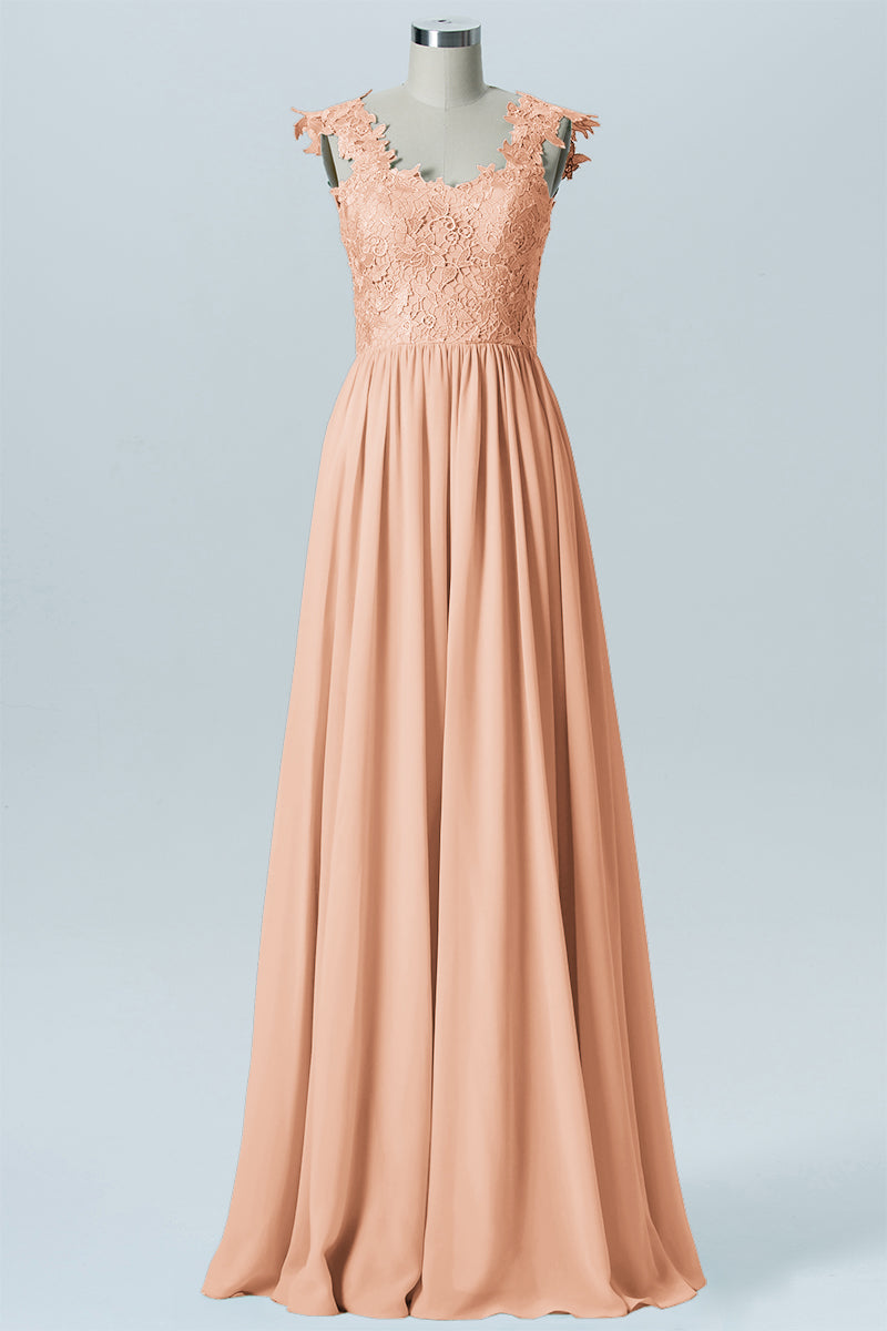 Lace Column V-Neck Sleeveless Bridesmaid Dress-B08232