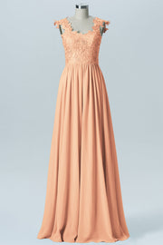 Lace Column V-Neck Sleeveless Bridesmaid Dress-B08232