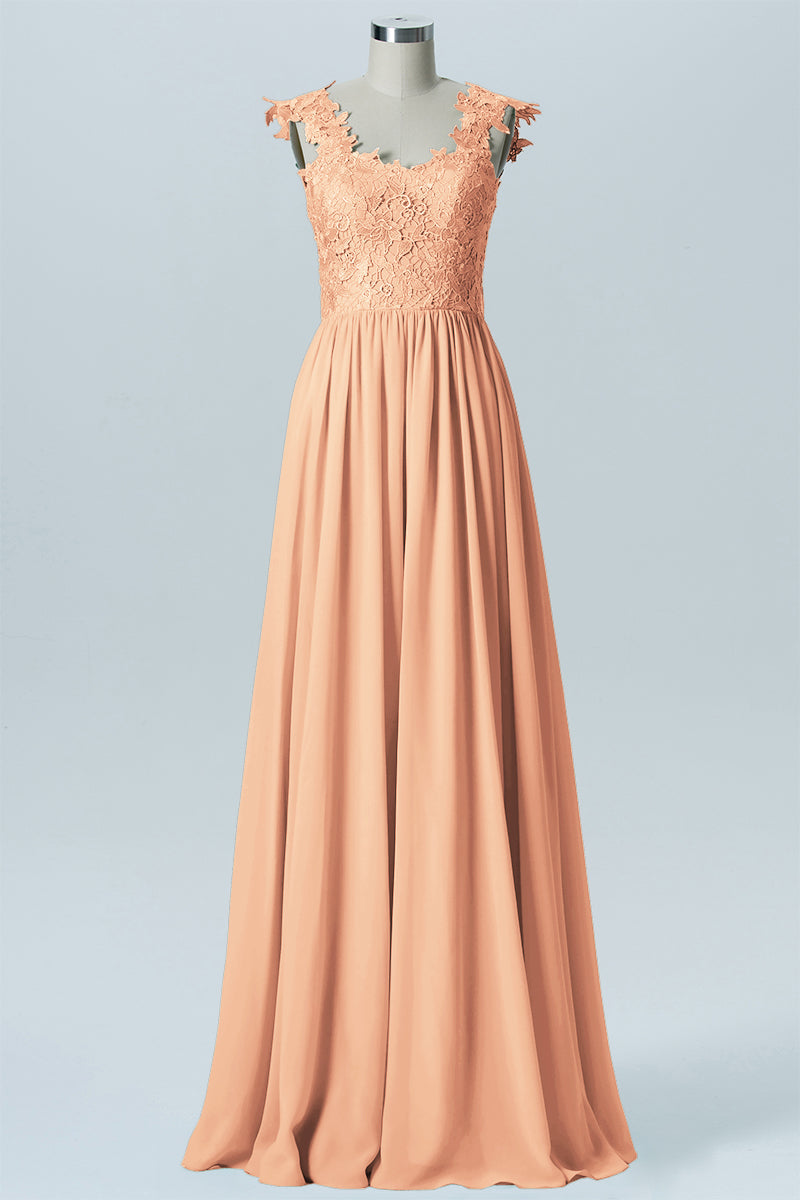 Lace Column V-Neck Sleeveless Bridesmaid Dress-B08232