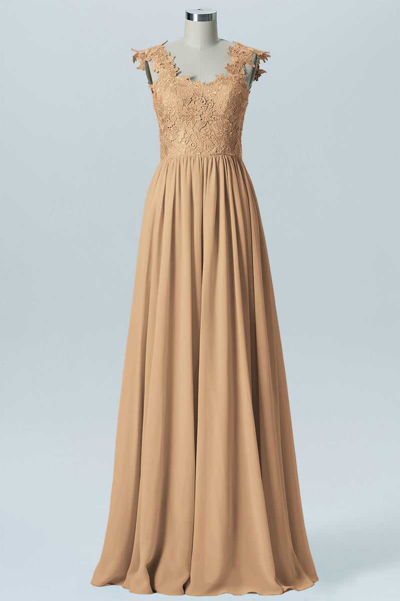 Lace Column V-Neck Sleeveless Bridesmaid Dress-B08232