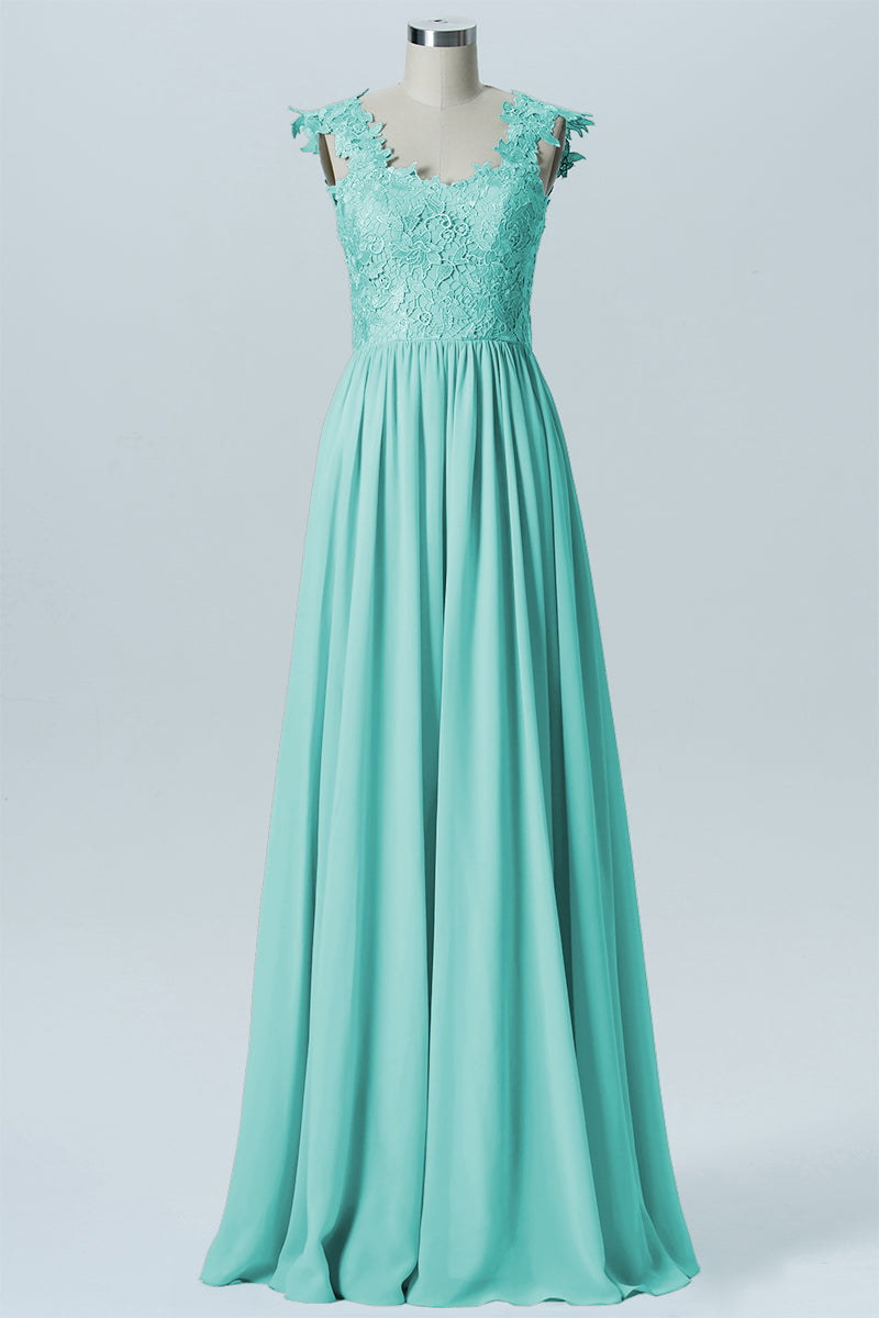 Lace Column V-Neck Sleeveless Bridesmaid Dress-B08232