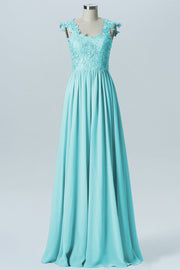 Lace Column V-Neck Sleeveless Bridesmaid Dress-B08232