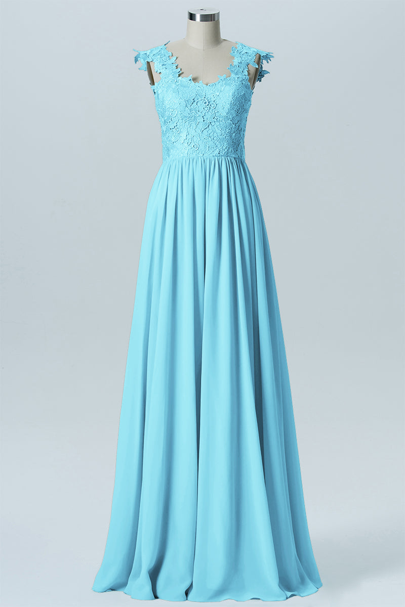 Lace Column V-Neck Sleeveless Bridesmaid Dress-B08232
