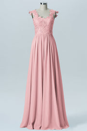 Lace Column V-Neck Sleeveless Bridesmaid Dress-B08232