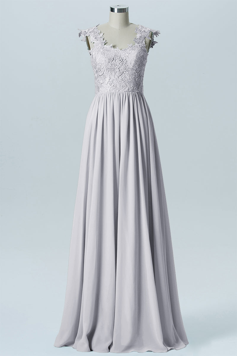 Lace Column V-Neck Sleeveless Bridesmaid Dress-B08232