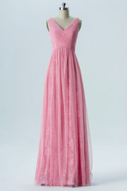 Lace V-Neck Sleeveless Bridesmaid Dress| Plus Size | 60+ Colors