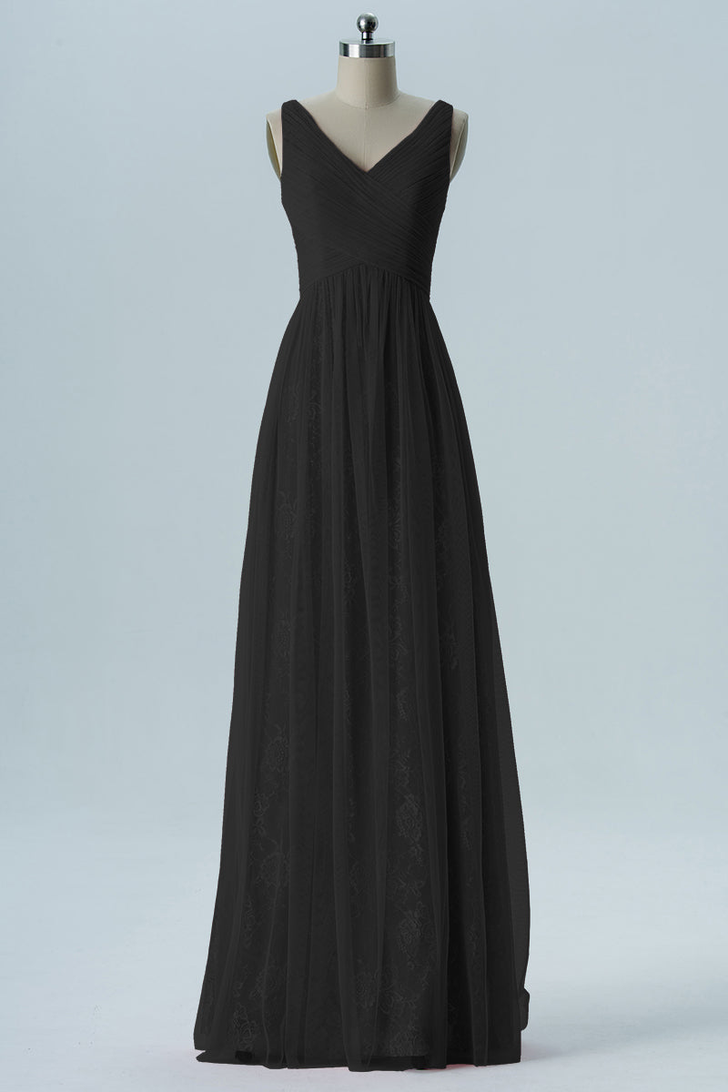 Lace Column V-Neck Sleeveless Bridesmaid Dress-B08306