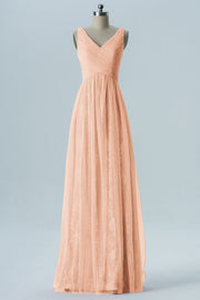 Lace Column V-Neck Sleeveless Bridesmaid Dress-B08306