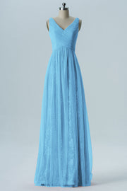 Lace Column V-Neck Sleeveless Bridesmaid Dress-B08306