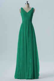 Lace Column V-Neck Sleeveless Bridesmaid Dress-B08306