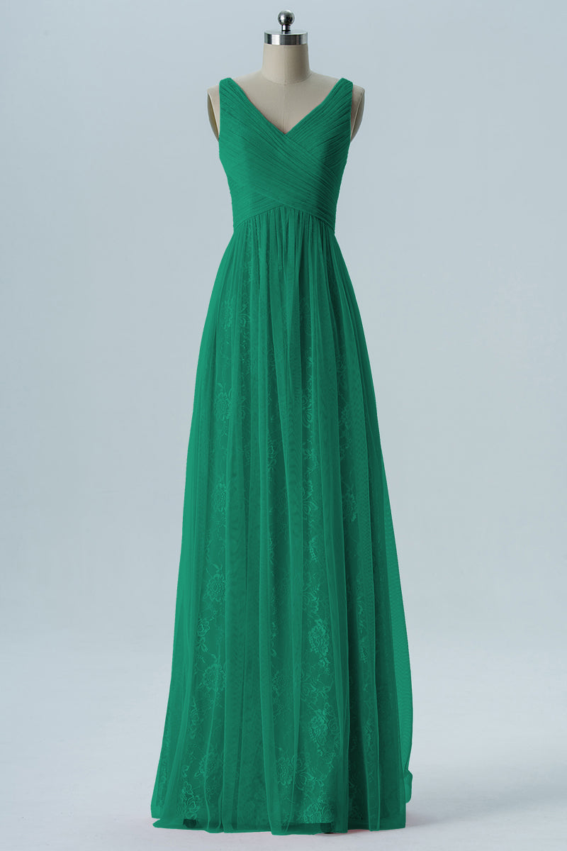 Lace Column V-Neck Sleeveless Bridesmaid Dress-B08306