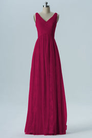 Lace Column V-Neck Sleeveless Bridesmaid Dress-B08306