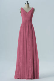 Lace Column V-Neck Sleeveless Bridesmaid Dress-B08306