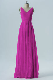 Lace Column V-Neck Sleeveless Bridesmaid Dress-B08306