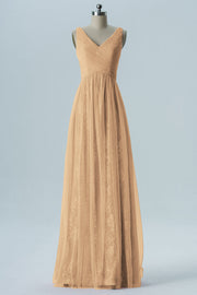 Lace Column V-Neck Sleeveless Bridesmaid Dress-B08306