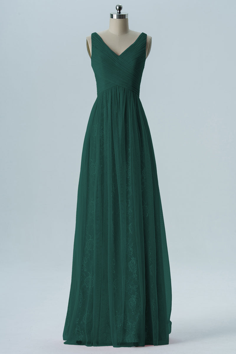 Lace Column V-Neck Sleeveless Bridesmaid Dress-B08306