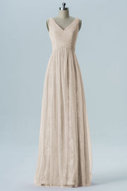 Lace Column V-Neck Sleeveless Bridesmaid Dress-B08306