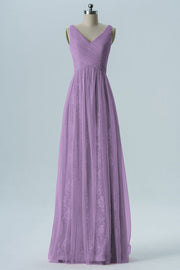 Lace Column V-Neck Sleeveless Bridesmaid Dress-B08306