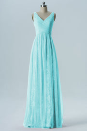 Lace Column V-Neck Sleeveless Bridesmaid Dress-B08306