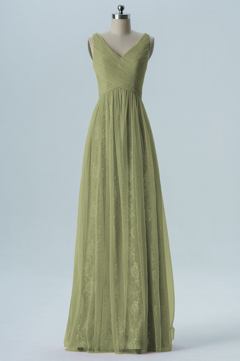 Lace Column V-Neck Sleeveless Bridesmaid Dress-B08306