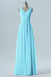 Lace Column V-Neck Sleeveless Bridesmaid Dress-B08306