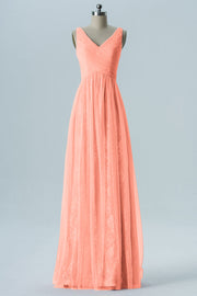 Lace Column V-Neck Sleeveless Bridesmaid Dress-B08306